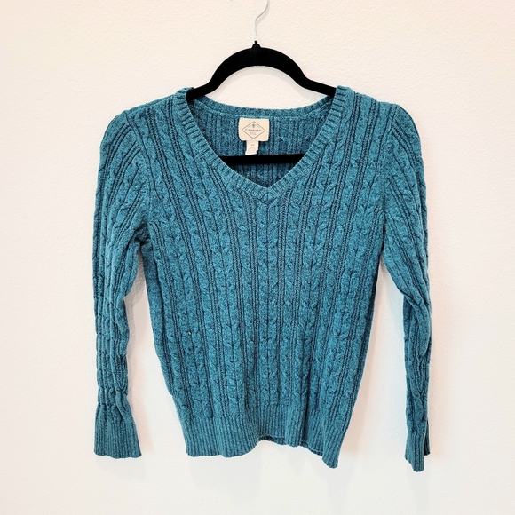 St. John's Bay Sweaters - St. John’s Bay Teal V-Neck Cable Knit Sweater Women’s PS